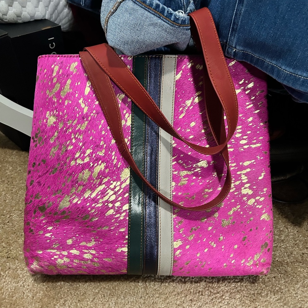 Vibrant Pink and Gold cowhide custom Tote Bag NFR